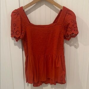 Madewell Red Smocked Top
